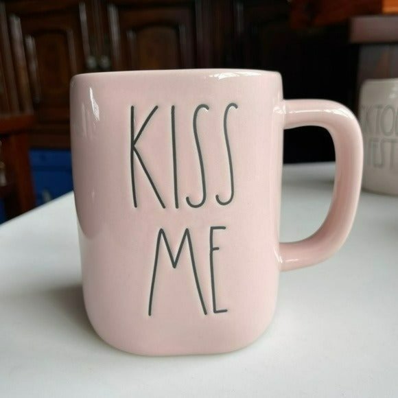 Rae Dunn KISS ME Pink Embossed Ceramic Coffee Mug 16oz - Picture 4 of 5